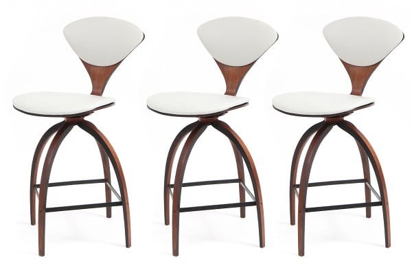 three replica norman cherner bar stools in white