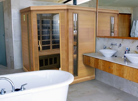 A Corner Sauna for a Residential Bathroom