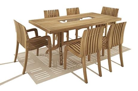 Simple Teak Outdoor Dining Table and Chair Set