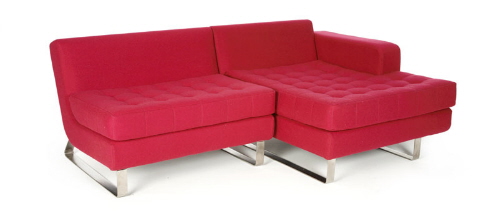 red fabric sofas