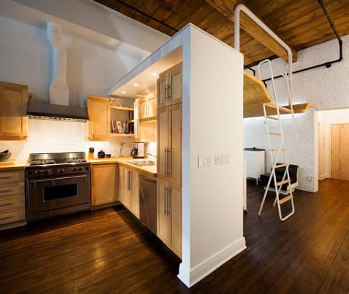 Small Loft Modern Bedroom and Kitchen