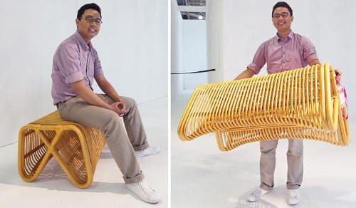 Pretzel Bench by Abie Abdillah is Comfortable Rattan Seating