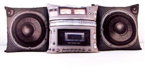 The Retro Styled Boombox And Sub Woofer Pillow Set