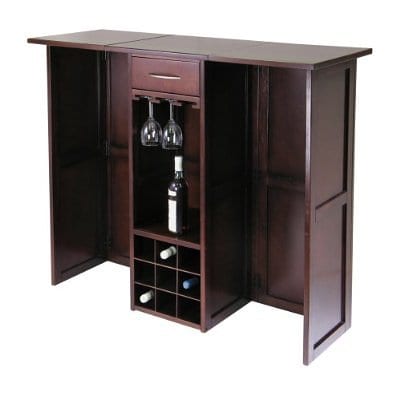 classic wooden wine bar counter with shelf
