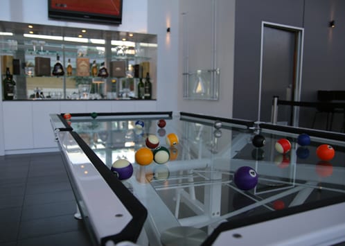 luxury pool table with transparent surface