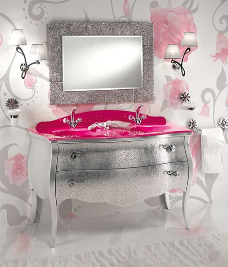 pink and silver bathroom
