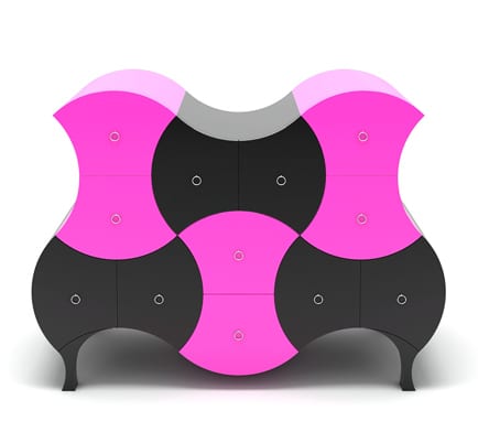 black and pink chest of drawers