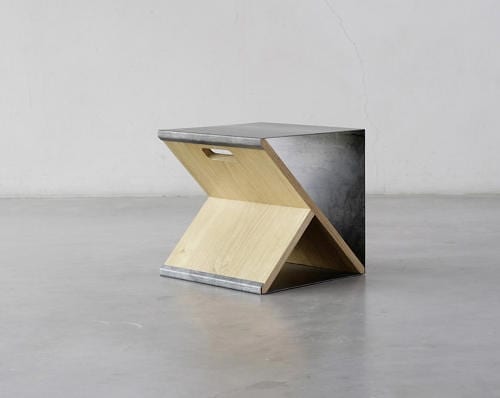 Steel Stool by Noon Studio Can Act as A Bookshelf Too