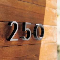 house numbers, home numbers, metal house numbers, metal home numbers, aluminum house numbers, aluminum home numbers, bead-blasted aluminum numbers, neutra, richard neutra, dion nutra, neutra house numbers, neutra numbers, dwr house numbers, design within reach, dwr