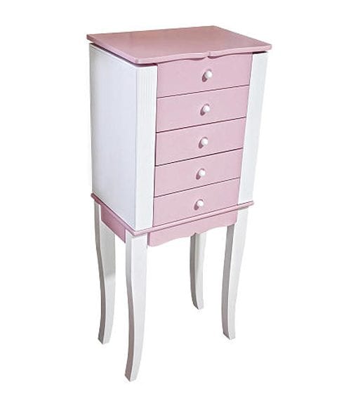 pink and white jewelry armoire