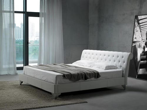 modern white tufted leatherette bed