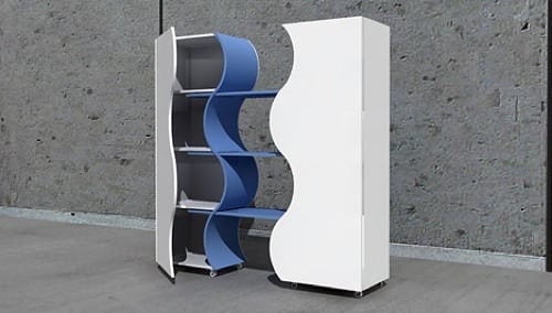 blue and white storage cabinet