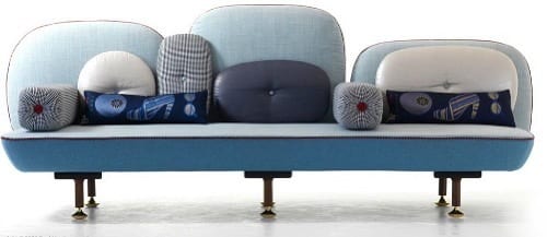 long blue designer sofa