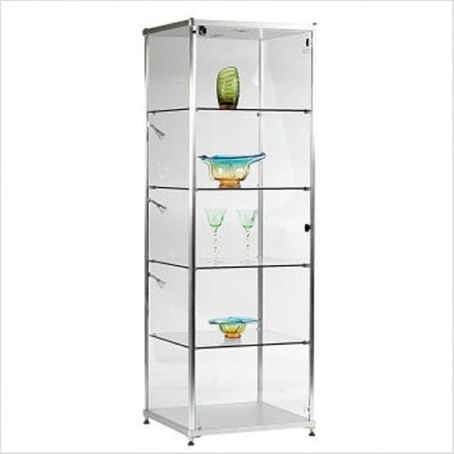 silver and glass curio cabinet