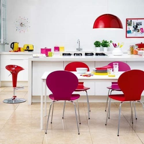 red and pink kitchen