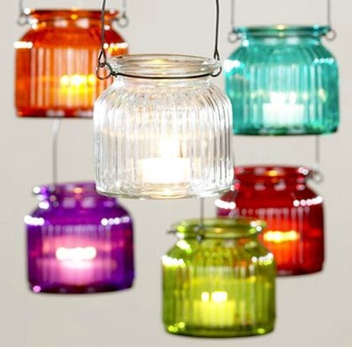 hanging colored tealights
