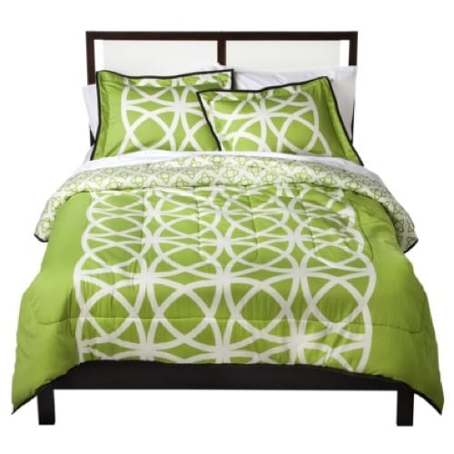 green and white comforter