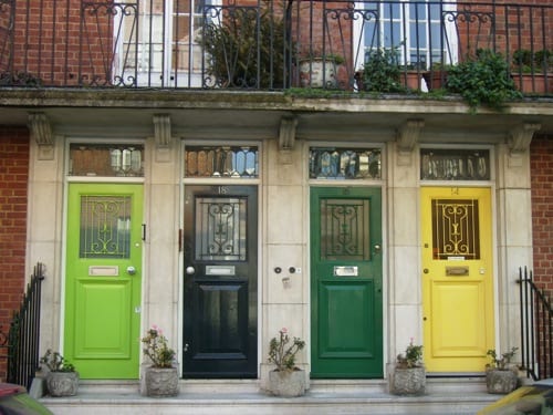 multicolored front doors
