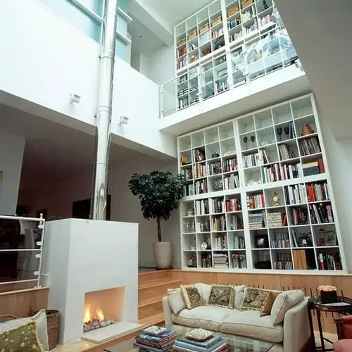 two-story bookshelves