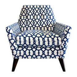 blue and white patterned chair