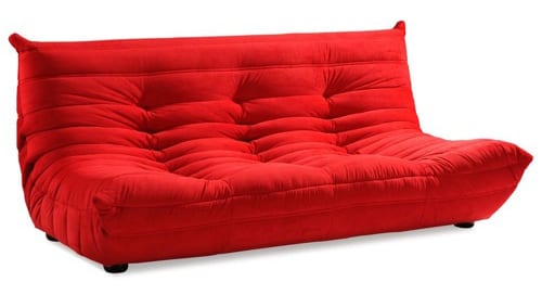 ruched red sofa