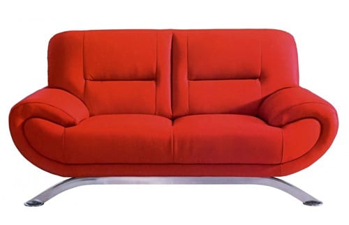 red leather loveseat