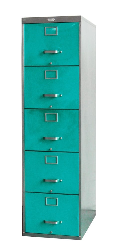 turquoise file cabinet