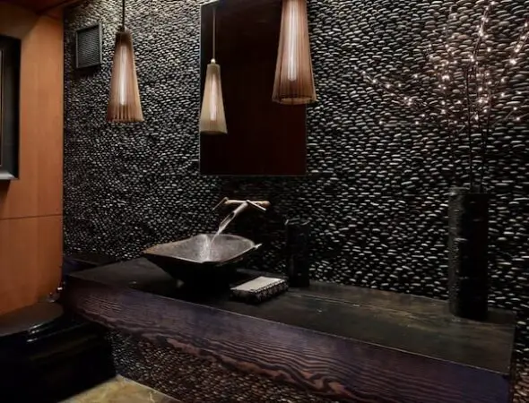 rustic bathroom rock wall