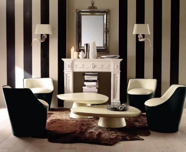 bold black and white stripes living room