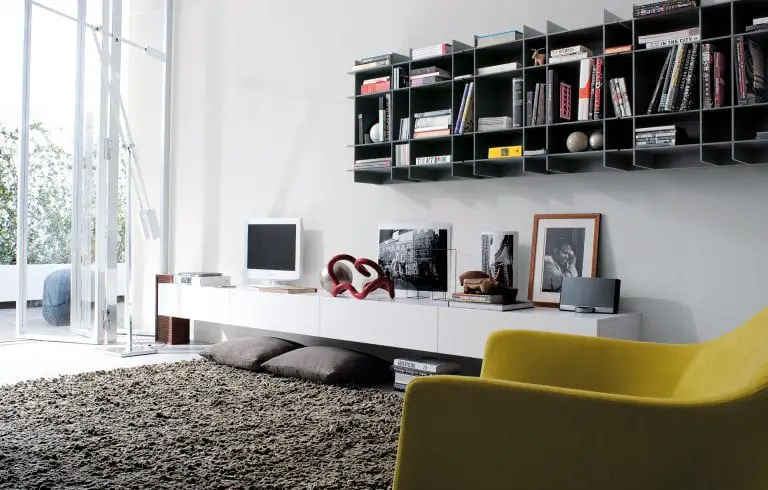 contemporary livingroom shelves