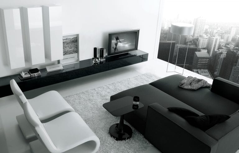 glossy black living room wall units