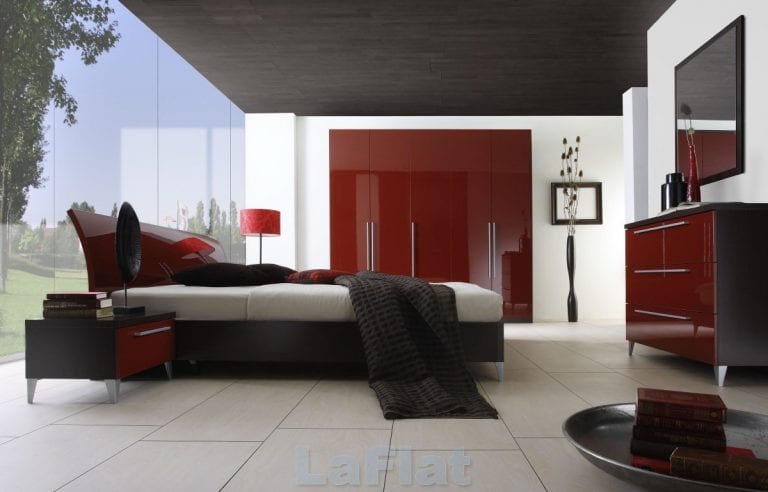 bedroom design featuring the color red