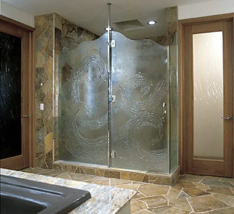 glass shower door with design