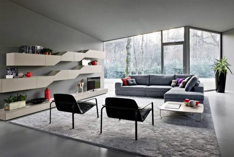 living room with grey walls