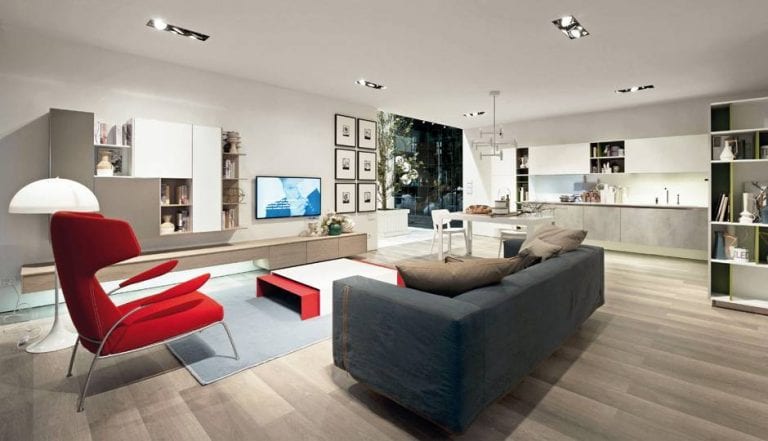 living room with light wood floors