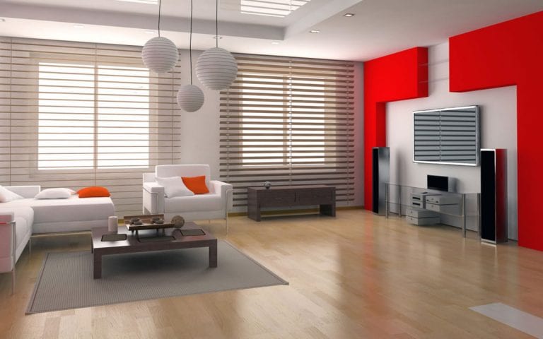 modern living room red wall