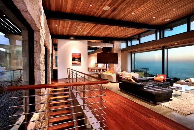 modern living room wood ceiling