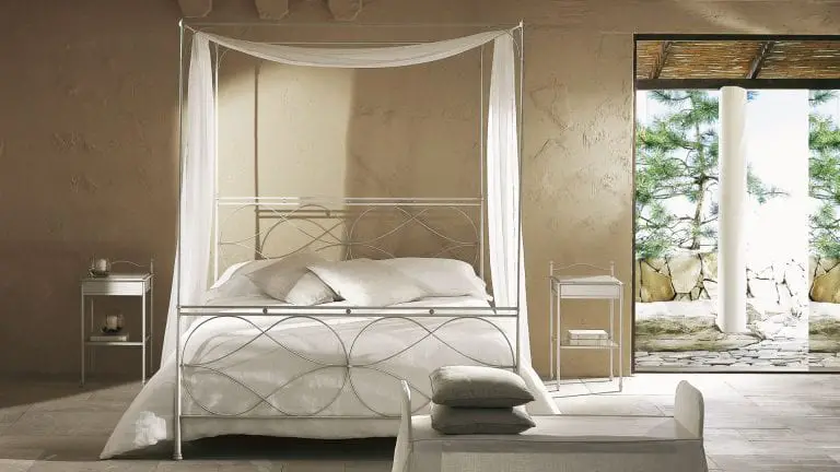 white metal canopy beds