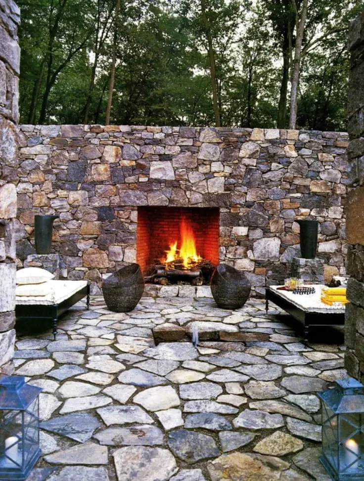 backyard with stone wall