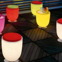 stools and tables with lights