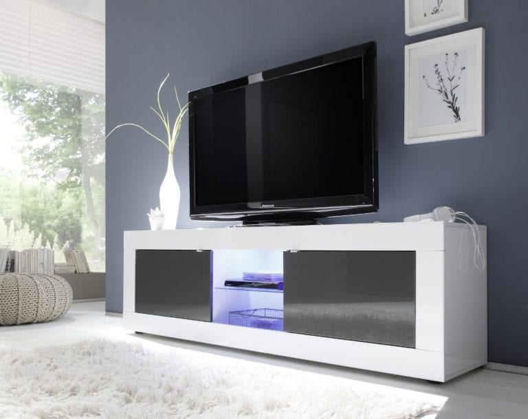 white gloss tv stand with lights