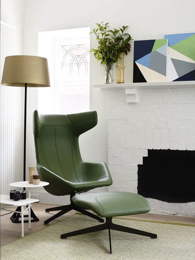 green swivel chair with separate ottoman