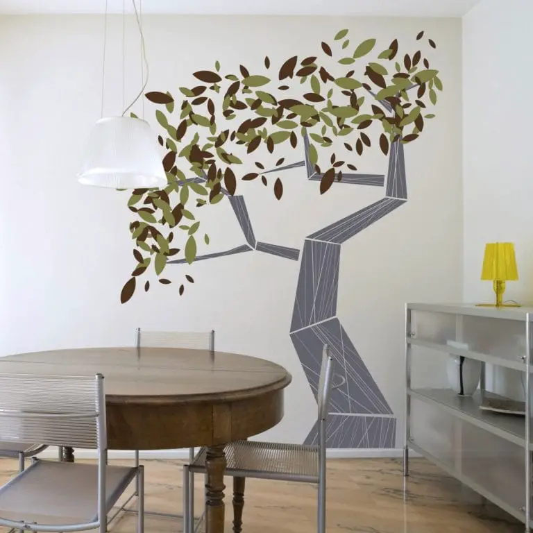 Tree with Leaves Painted on Wall