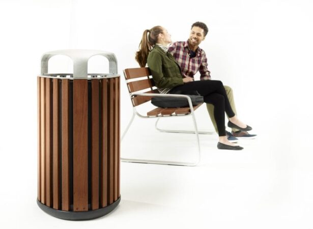 matching park bench and trash can collection