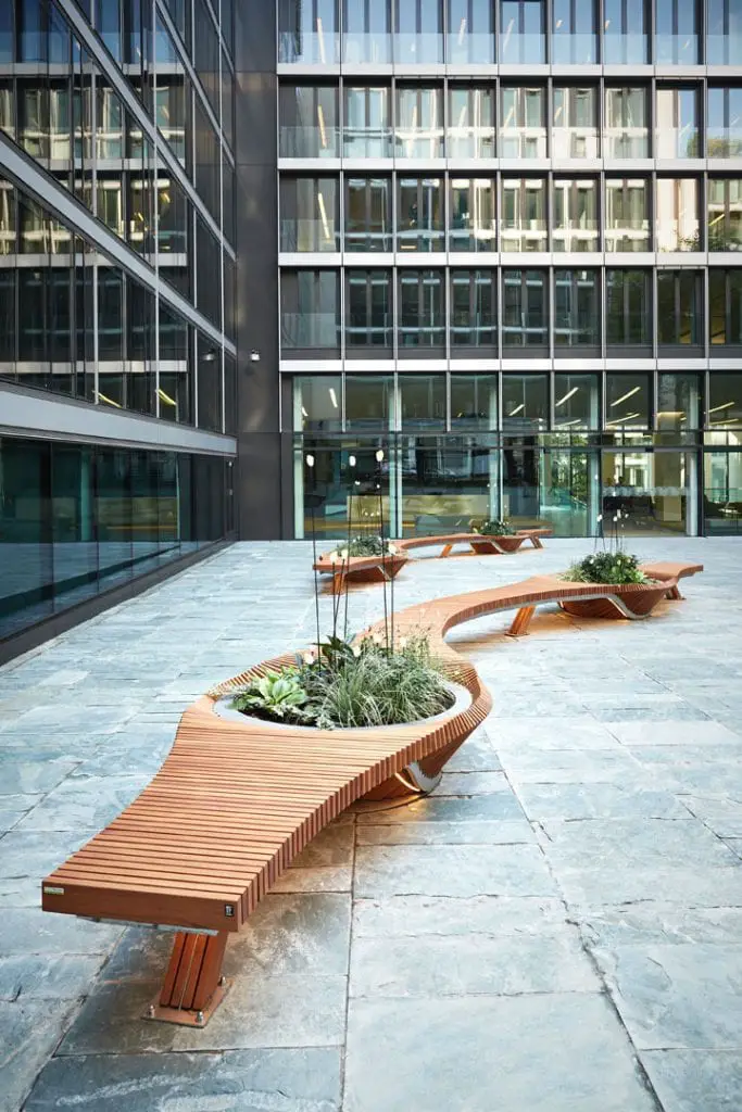public bench with planter