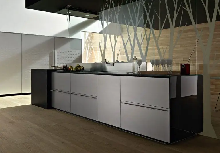 large kitchen design with aluminium and steel