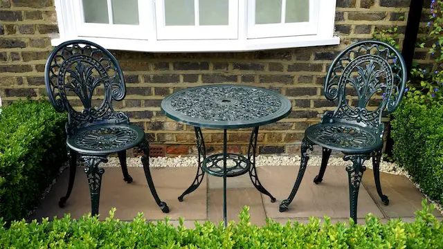 Metal table and chairs for garden