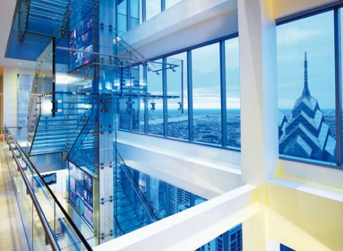 glass stairs and interior design commercial offices